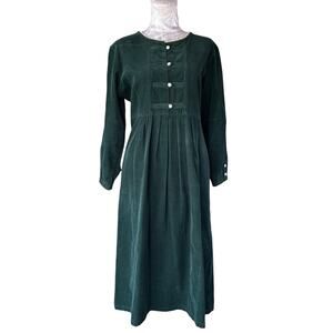 Vintage 90s Green Corduroy Long Sleeve Dress Sz 8P